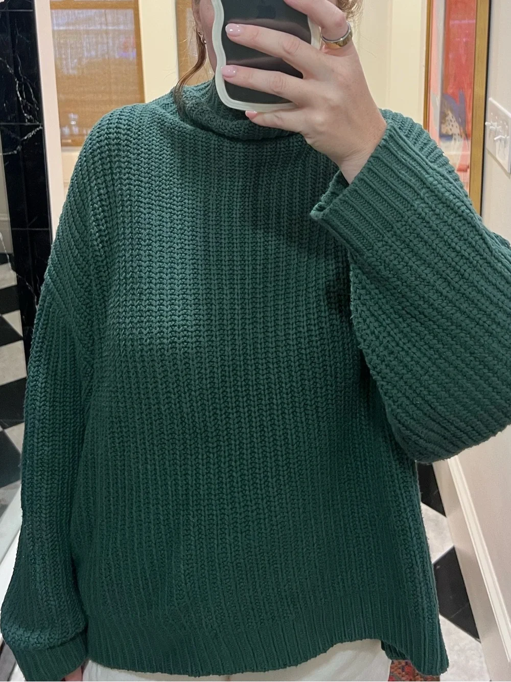 Free People Chunky Ribbed Cowl Neck Sweater in Deep Teal